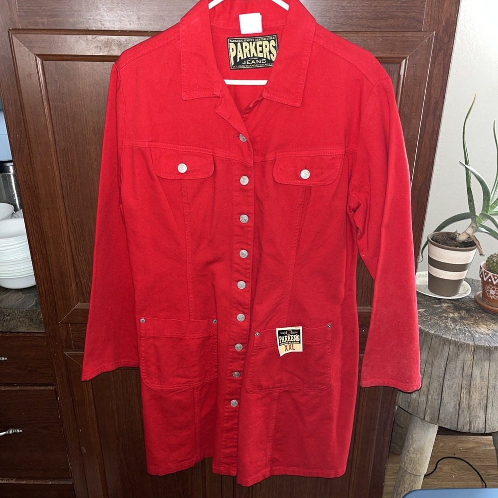 parker jeans xxl jacket Red NWT Long Pocket Button